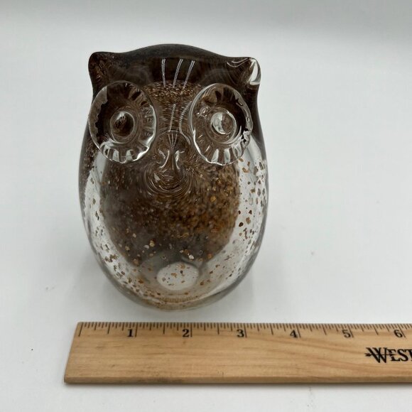 VINTAGE HAND-BLOWN gold flake glass owl art paper weight art collectable home de - Picture 11 of 13